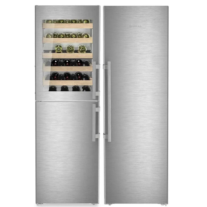 Elegancka lodówka z winiarką.